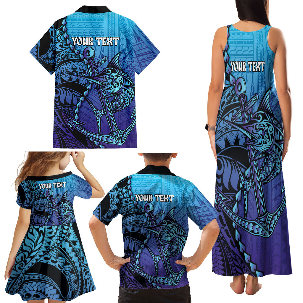 Personalised Polynesia Blue Marlin Fishing Family Matching Tank Maxi Dress and Hawaiian Shirt Marlin Anchor Tattoo Polynesian Pattern LT14 - Polynesian Pride