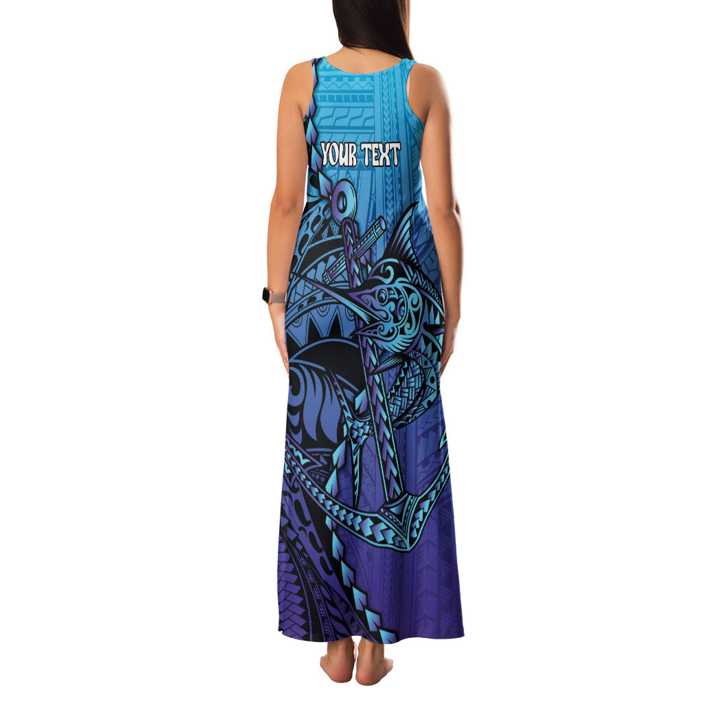 Personalised Polynesia Blue Marlin Fishing Family Matching Tank Maxi Dress and Hawaiian Shirt Marlin Anchor Tattoo Polynesian Pattern LT14 - Polynesian Pride