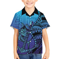 Personalised Polynesia Blue Marlin Fishing Family Matching Tank Maxi Dress and Hawaiian Shirt Marlin Anchor Tattoo Polynesian Pattern LT14 Son's Shirt Purple - Polynesian Pride
