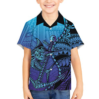 Personalised Polynesia Blue Marlin Fishing Hawaiian Shirt Marlin Anchor Tattoo Polynesian Pattern