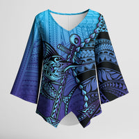 Personalised Polynesia Blue Marlin Fishing Kimono Sleeve Blouse Marlin Anchor Tattoo Polynesian Pattern LT14 Female Purple - Polynesian Pride