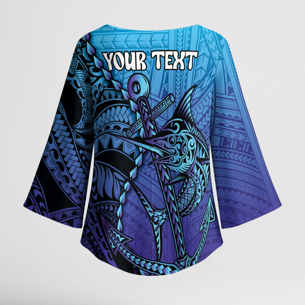 Personalised Polynesia Blue Marlin Fishing Kimono Sleeve Blouse Marlin Anchor Tattoo Polynesian Pattern LT14 - Polynesian Pride