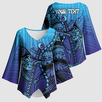 Personalised Polynesia Blue Marlin Fishing Kimono Sleeve Blouse Marlin Anchor Tattoo Polynesian Pattern LT14 - Polynesian Pride