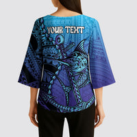 Personalised Polynesia Blue Marlin Fishing Kimono Sleeve Blouse Marlin Anchor Tattoo Polynesian Pattern LT14 - Polynesian Pride