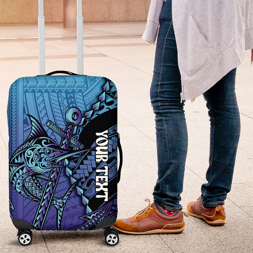 Personalised Polynesia Blue Marlin Fishing Luggage Cover Marlin Anchor Tattoo Polynesian Pattern LT14 Purple - Polynesian Pride