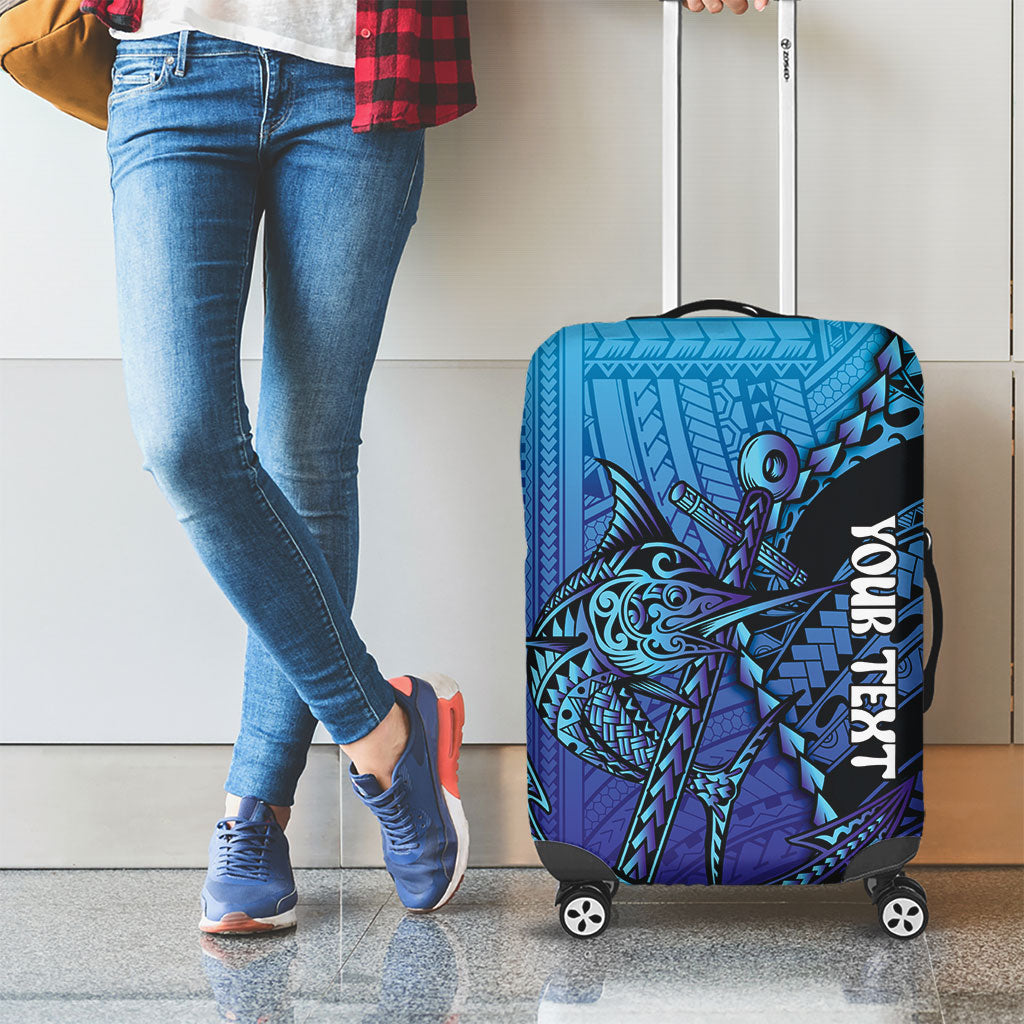 Personalised Polynesia Blue Marlin Fishing Luggage Cover Marlin Anchor Tattoo Polynesian Pattern LT14 - Polynesian Pride