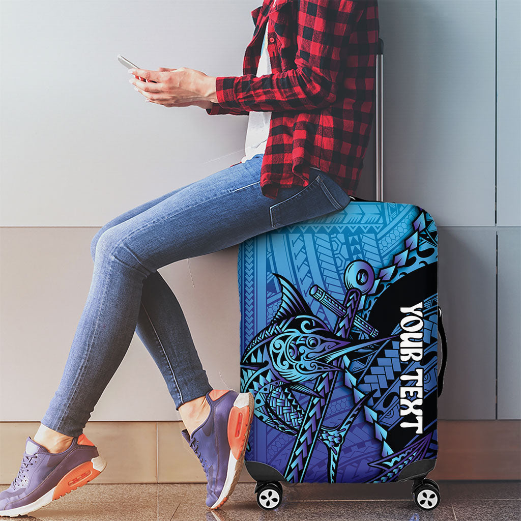 Personalised Polynesia Blue Marlin Fishing Luggage Cover Marlin Anchor Tattoo Polynesian Pattern LT14 - Polynesian Pride