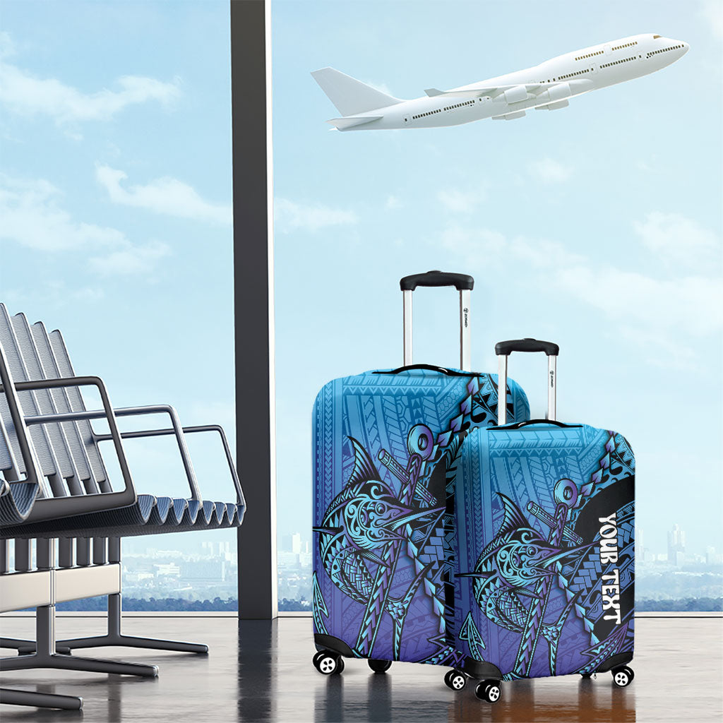 Personalised Polynesia Blue Marlin Fishing Luggage Cover Marlin Anchor Tattoo Polynesian Pattern LT14 - Polynesian Pride