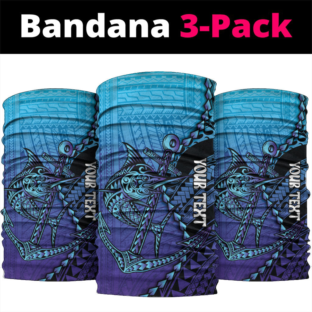 Personalised Polynesia Blue Marlin Fishing Neck Gaiter Marlin Anchor Tattoo Polynesian Pattern