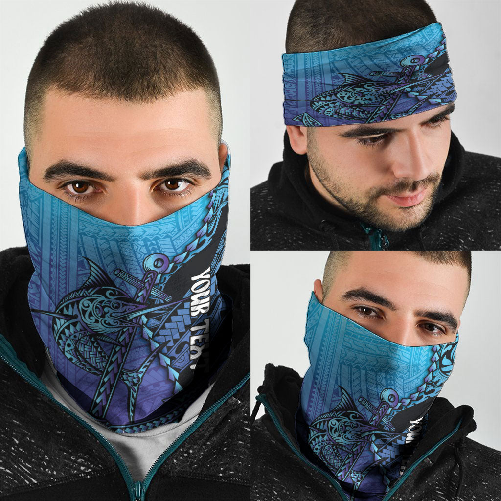 Personalised Polynesia Blue Marlin Fishing Neck Gaiter Marlin Anchor Tattoo Polynesian Pattern