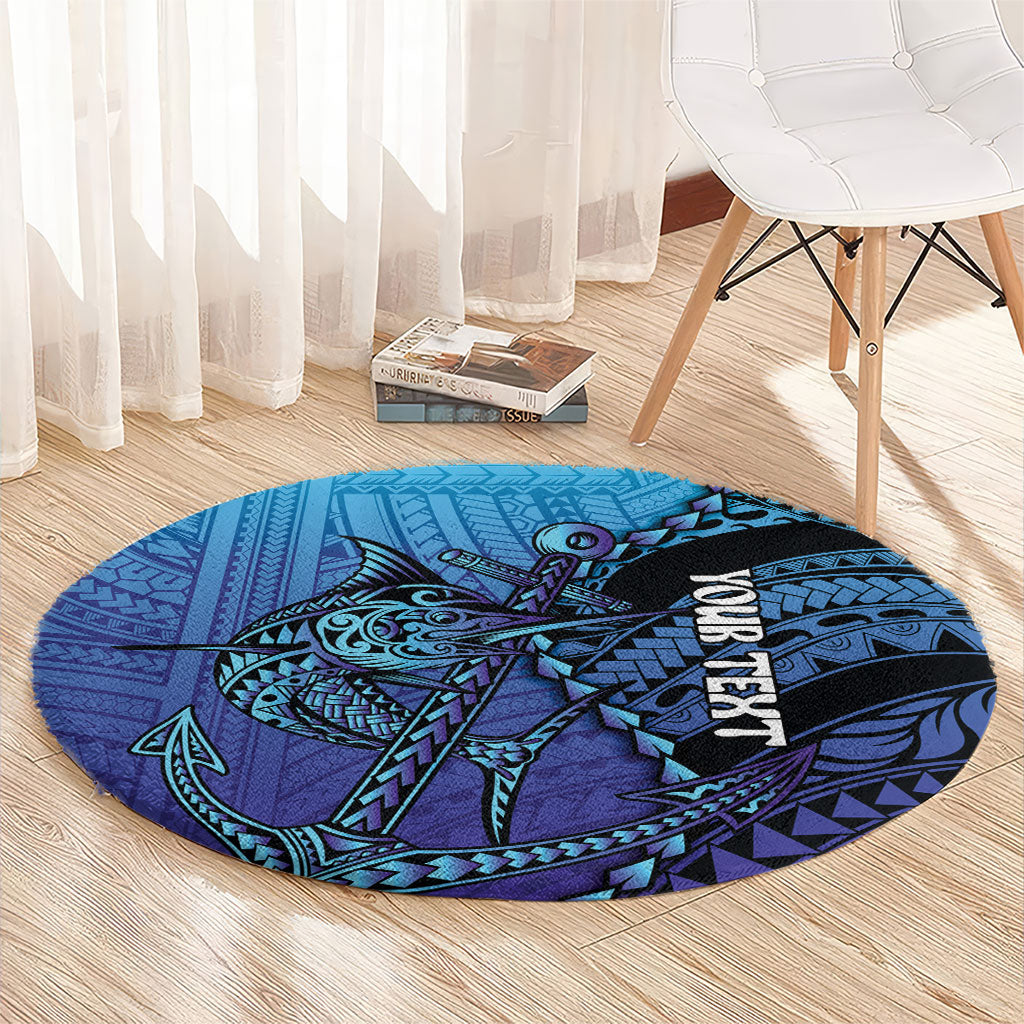Personalised Polynesia Blue Marlin Fishing Round Carpet Marlin Anchor Tattoo Polynesian Pattern