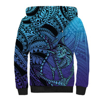 Personalised Polynesia Blue Marlin Fishing Sherpa Hoodie Marlin Anchor Tattoo Polynesian Pattern