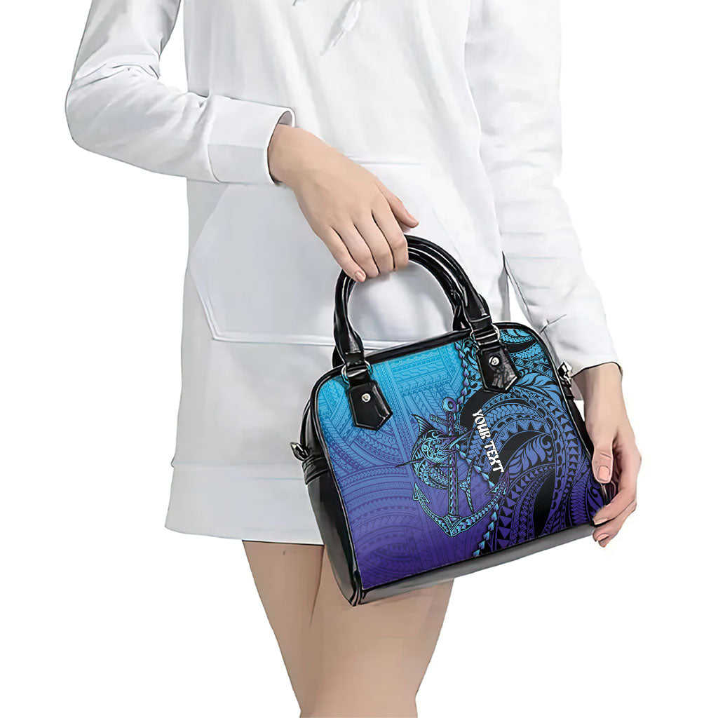 Personalised Polynesia Blue Marlin Fishing Shoulder Handbag Marlin Anchor Tattoo Polynesian Pattern