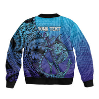 Personalised Polynesia Blue Marlin Fishing Sleeve Zip Bomber Jacket Marlin Anchor Tattoo Polynesian Pattern