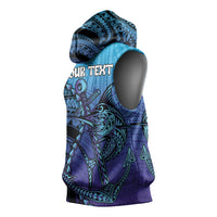 Personalised Polynesia Blue Marlin Fishing Sleeveless Hoodie Marlin Anchor Tattoo Polynesian Pattern