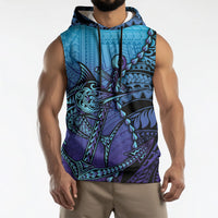 Personalised Polynesia Blue Marlin Fishing Sleeveless Hoodie Marlin Anchor Tattoo Polynesian Pattern