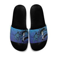 Personalised Polynesia Blue Marlin Fishing Slide Sandals Marlin Anchor Tattoo Polynesian Pattern