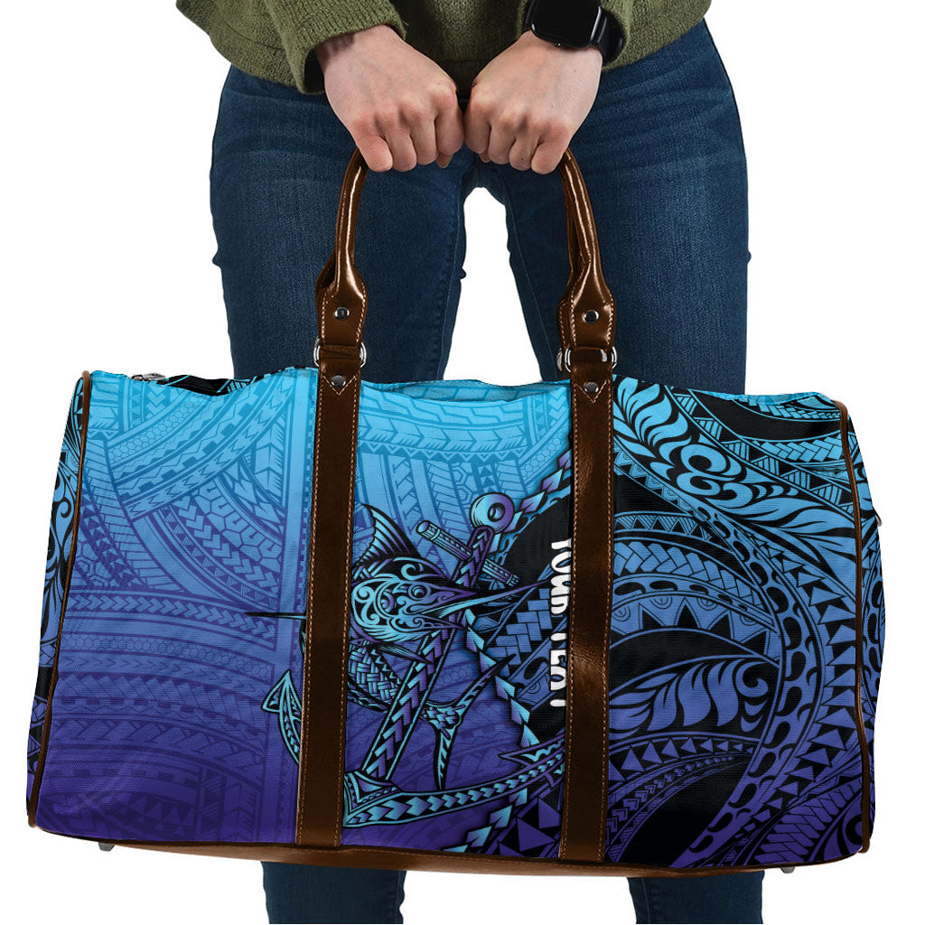 Personalised Polynesia Blue Marlin Fishing Travel Bag Marlin Anchor Tattoo Polynesian Pattern LT14 Purple - Polynesian Pride