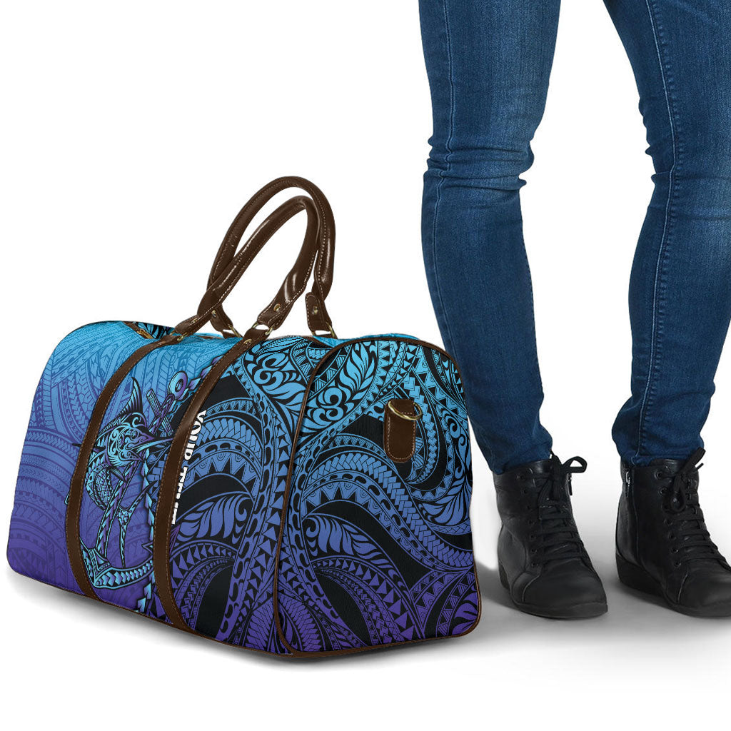 Personalised Polynesia Blue Marlin Fishing Travel Bag Marlin Anchor Tattoo Polynesian Pattern LT14 - Polynesian Pride