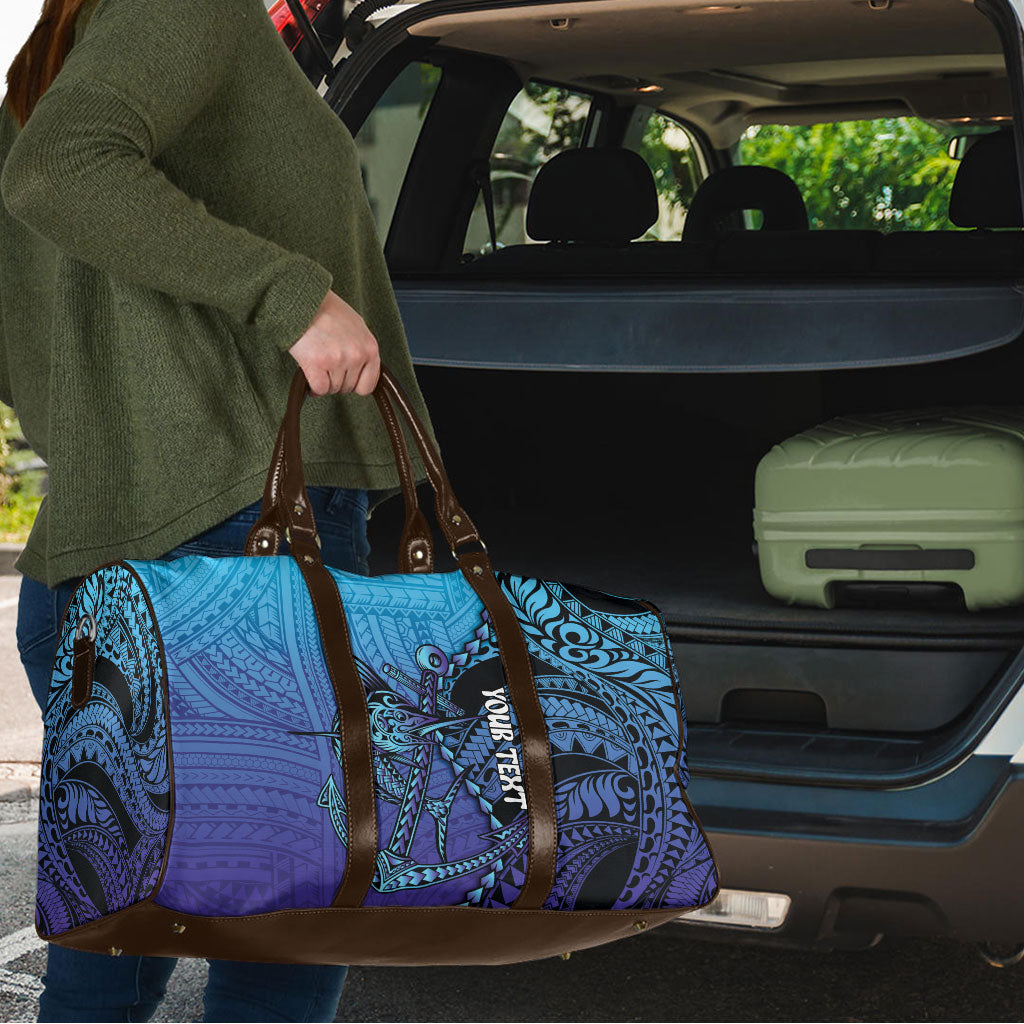 Personalised Polynesia Blue Marlin Fishing Travel Bag Marlin Anchor Tattoo Polynesian Pattern LT14 - Polynesian Pride
