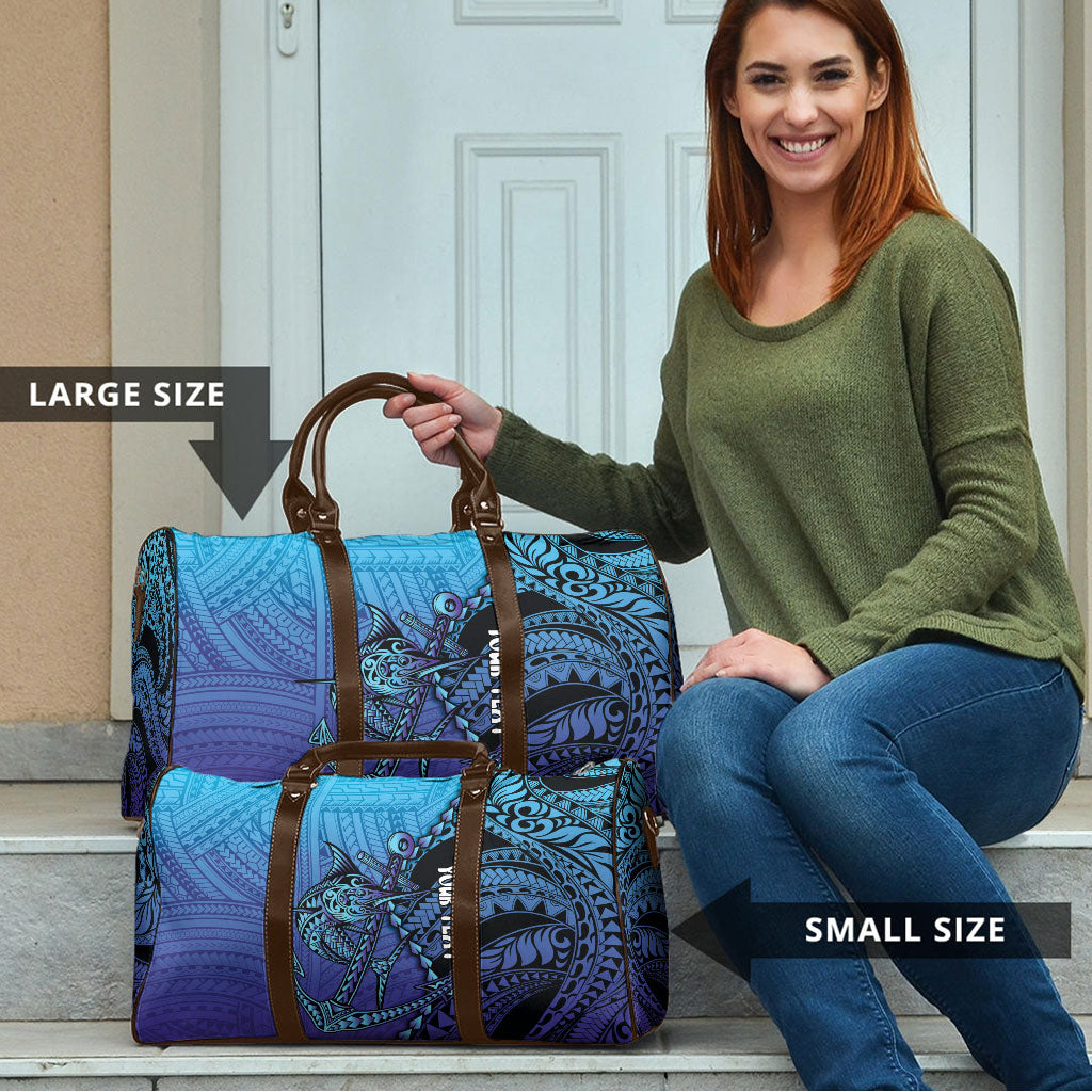 Personalised Polynesia Blue Marlin Fishing Travel Bag Marlin Anchor Tattoo Polynesian Pattern LT14 - Polynesian Pride