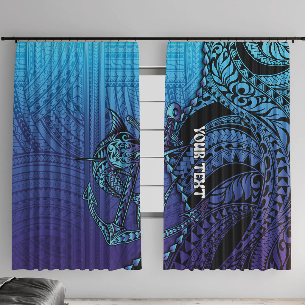 Personalised Polynesia Blue Marlin Fishing Window Curtain Marlin Anchor Tattoo Polynesian Pattern