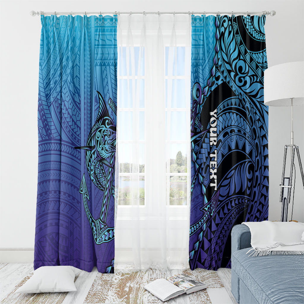 Personalised Polynesia Blue Marlin Fishing Window Curtain Marlin Anchor Tattoo Polynesian Pattern