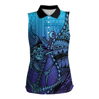 Personalised Polynesia Blue Marlin Fishing Women Sleeveless Polo Shirt Marlin Anchor Tattoo Polynesian Pattern LT14 Female Purple - Polynesian Pride
