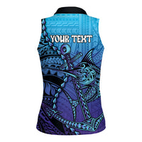 Personalised Polynesia Blue Marlin Fishing Women Sleeveless Polo Shirt Marlin Anchor Tattoo Polynesian Pattern LT14 - Polynesian Pride