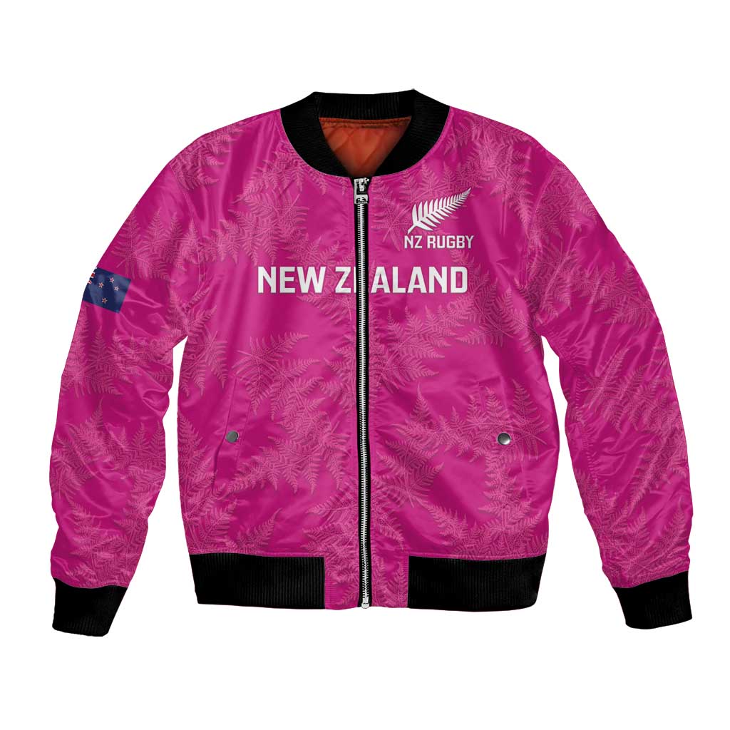 Custom New Zealand Silver Fern Rugby Bomber Jacket Go Aotearoa - Pink Version LT14 Unisex Pink - Polynesian Pride