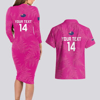 Custom New Zealand Silver Fern Rugby Couples Matching Long Sleeve Bodycon Dress and Hawaiian Shirt Go Aotearoa - Pink Version LT14 - Polynesian Pride