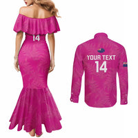 Custom New Zealand Silver Fern Rugby Couples Matching Mermaid Dress and Long Sleeve Button Shirt Go Aotearoa - Pink Version LT14 - Polynesian Pride