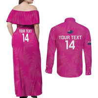 Custom New Zealand Silver Fern Rugby Couples Matching Off Shoulder Maxi Dress and Long Sleeve Button Shirt Go Aotearoa - Pink Version LT14 - Polynesian Pride