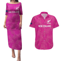 Custom New Zealand Silver Fern Rugby Couples Matching Puletasi and Hawaiian Shirt Go Aotearoa - Pink Version LT14 Pink - Polynesian Pride
