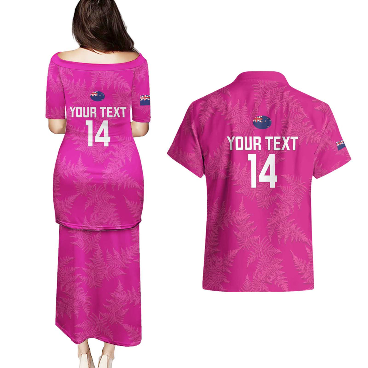 Custom New Zealand Silver Fern Rugby Couples Matching Puletasi and Hawaiian Shirt Go Aotearoa - Pink Version LT14 - Polynesian Pride