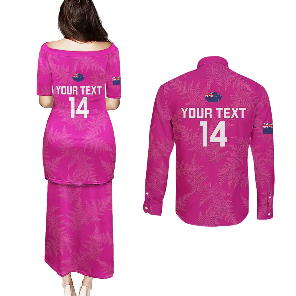 Custom New Zealand Silver Fern Rugby Couples Matching Puletasi and Long Sleeve Button Shirt Go Aotearoa - Pink Version LT14 - Polynesian Pride