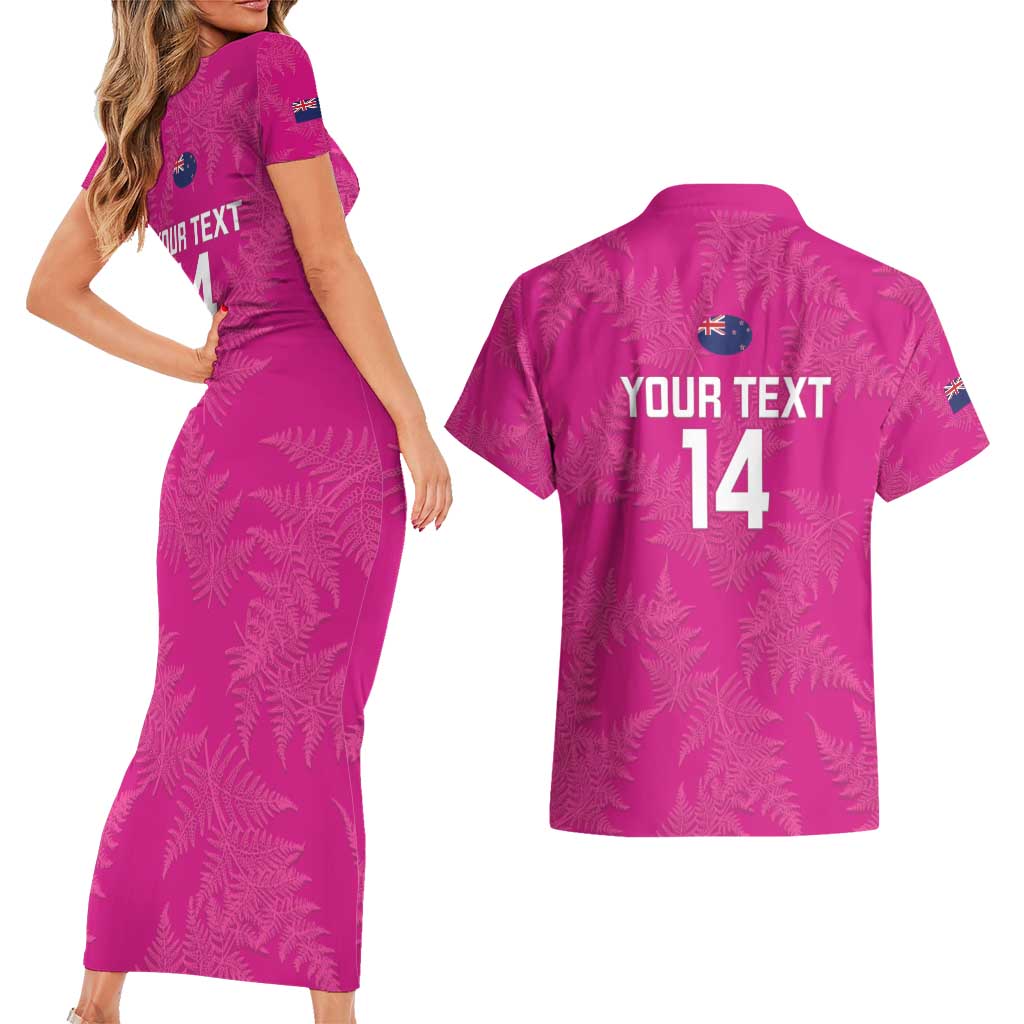 Custom New Zealand Silver Fern Rugby Couples Matching Short Sleeve Bodycon Dress and Hawaiian Shirt Go Aotearoa - Pink Version LT14 - Polynesian Pride