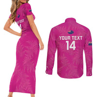 Custom New Zealand Silver Fern Rugby Couples Matching Short Sleeve Bodycon Dress and Long Sleeve Button Shirt Go Aotearoa - Pink Version LT14 - Polynesian Pride