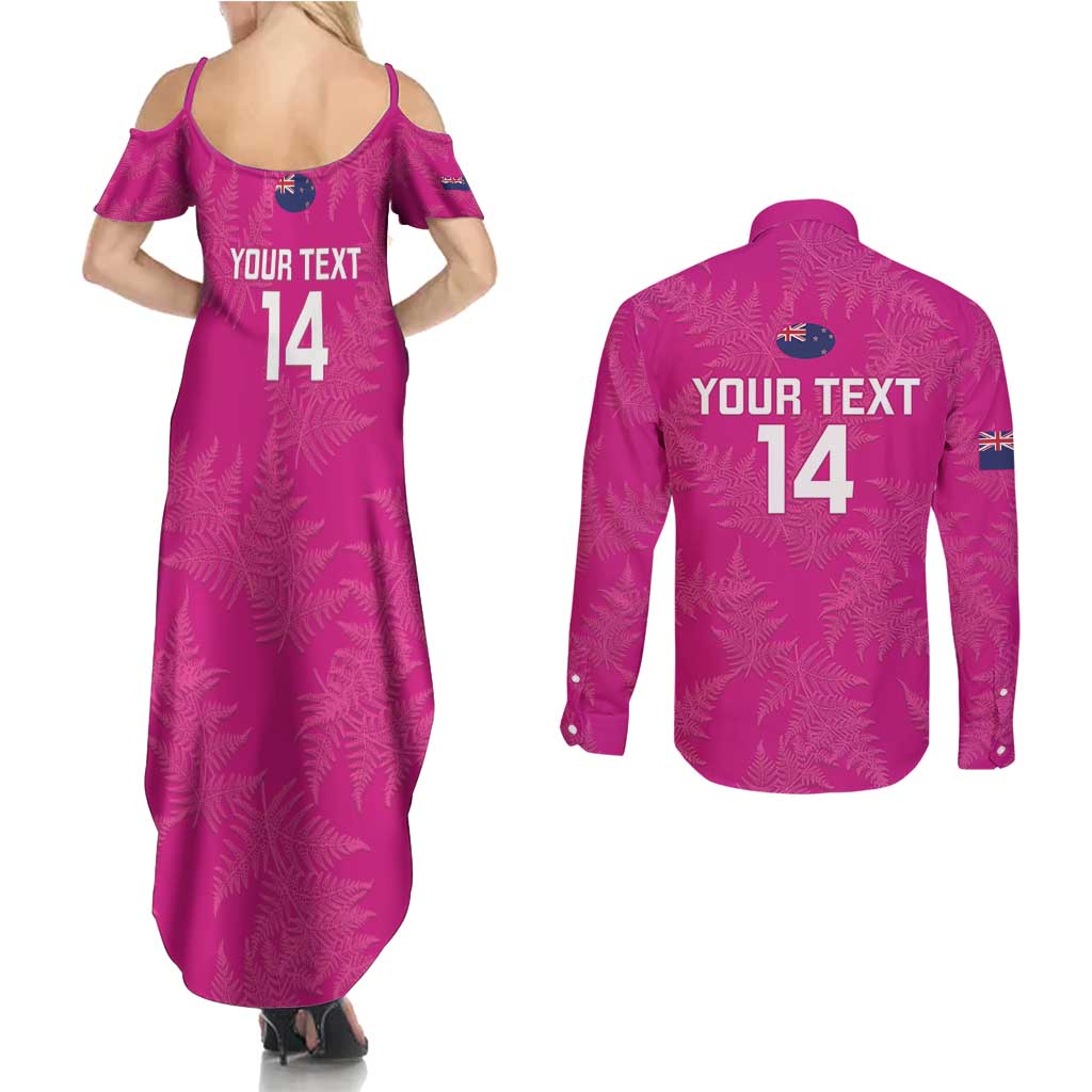Custom New Zealand Silver Fern Rugby Couples Matching Summer Maxi Dress and Long Sleeve Button Shirt Go Aotearoa - Pink Version LT14 - Polynesian Pride