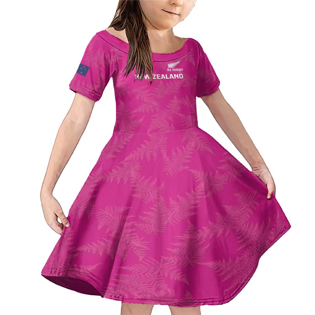 Custom New Zealand Silver Fern Rugby Family Matching Mermaid Dress and Hawaiian Shirt Go Aotearoa - Pink Version LT14 Daughter's Dress Pink - Polynesian Pride