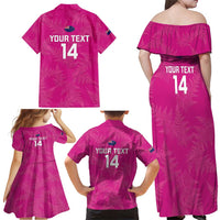 Custom New Zealand Silver Fern Rugby Family Matching Off Shoulder Maxi Dress and Hawaiian Shirt Go Aotearoa - Pink Version LT14 - Polynesian Pride