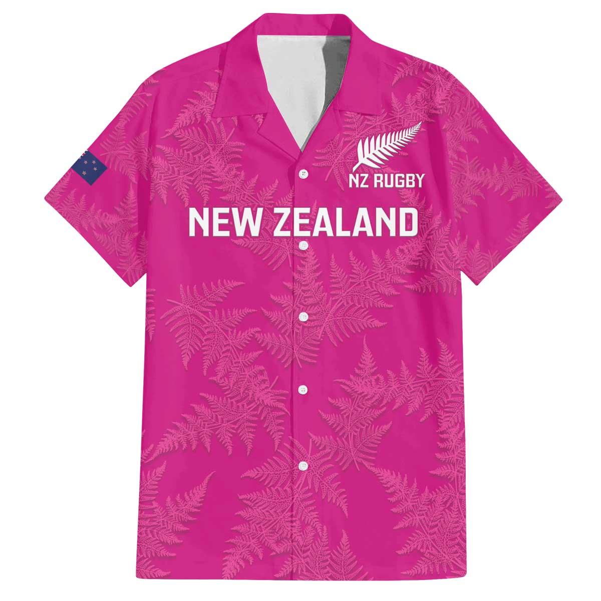 Custom New Zealand Silver Fern Rugby Family Matching Off Shoulder Short Dress and Hawaiian Shirt Go Aotearoa - Pink Version LT14 Dad's Shirt - Short Sleeve Pink - Polynesian Pride