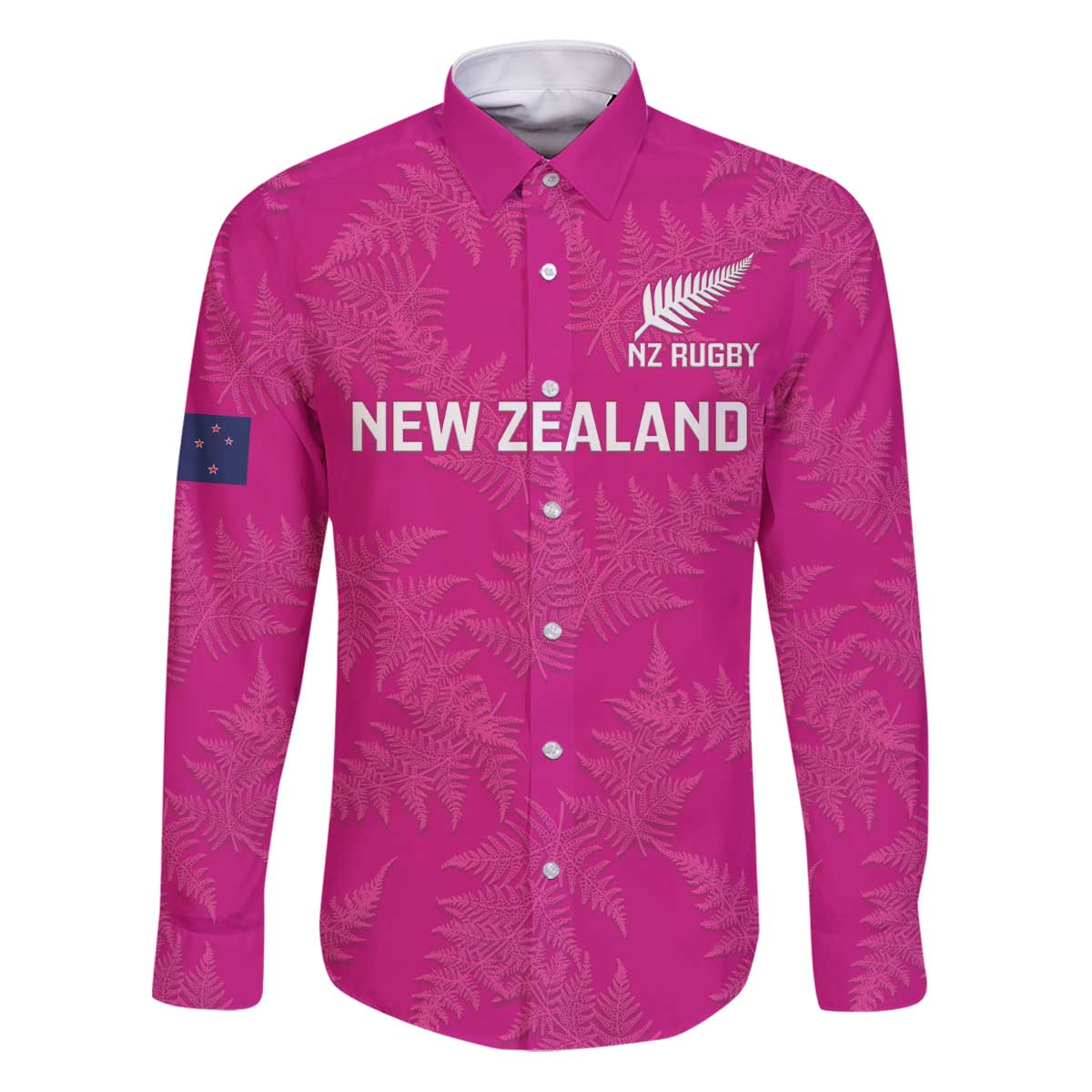 Custom New Zealand Silver Fern Rugby Family Matching Puletasi and Hawaiian Shirt Go Aotearoa - Pink Version LT14 Dad's Shirt - Long Sleeve Pink - Polynesian Pride