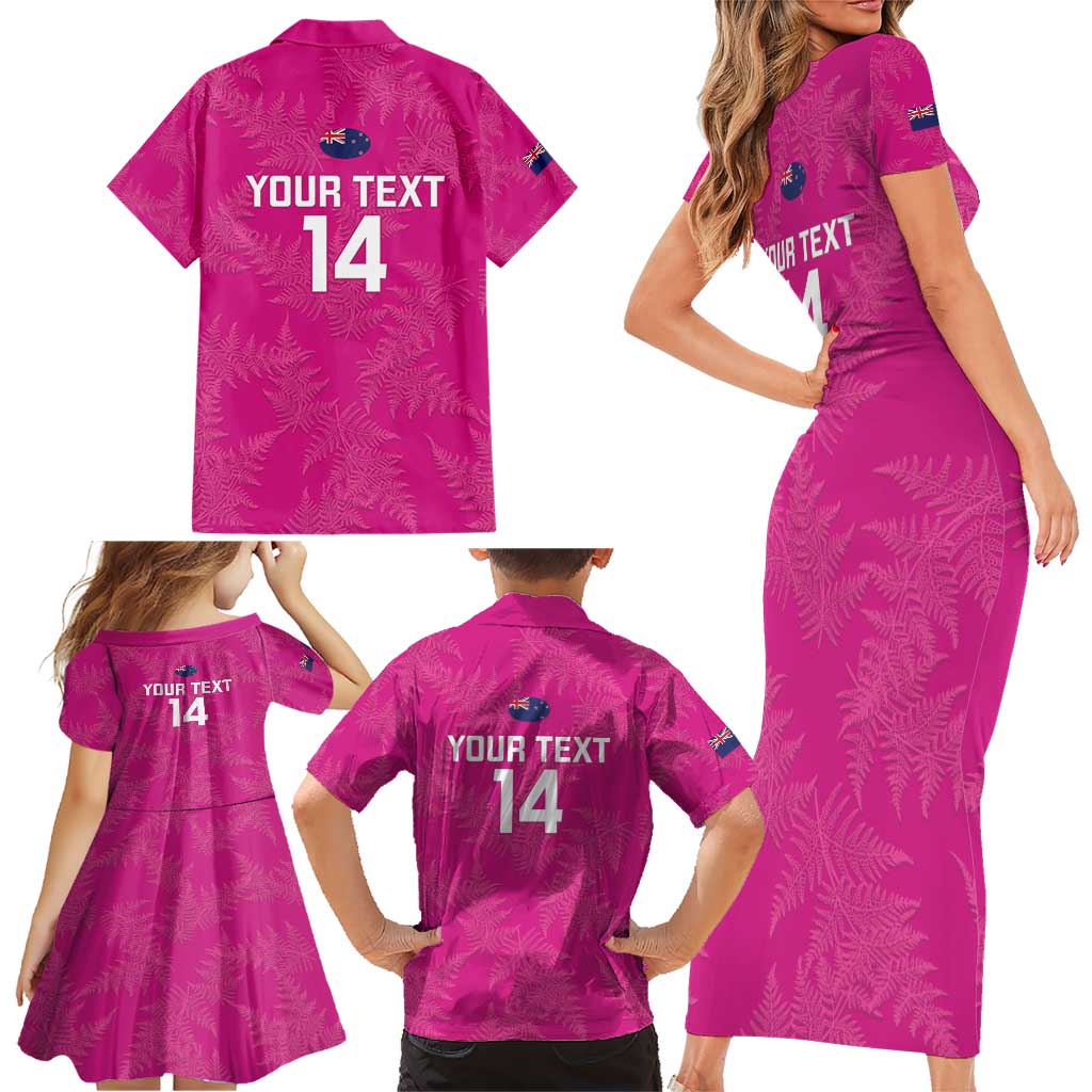 Custom New Zealand Silver Fern Rugby Family Matching Short Sleeve Bodycon Dress and Hawaiian Shirt Go Aotearoa - Pink Version LT14 - Polynesian Pride