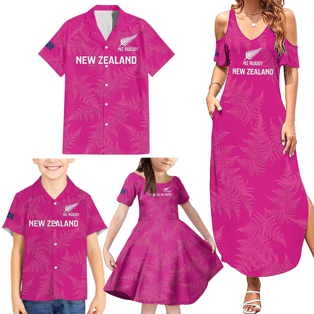 Custom New Zealand Silver Fern Rugby Family Matching Summer Maxi Dress and Hawaiian Shirt Go Aotearoa - Pink Version LT14 - Polynesian Pride