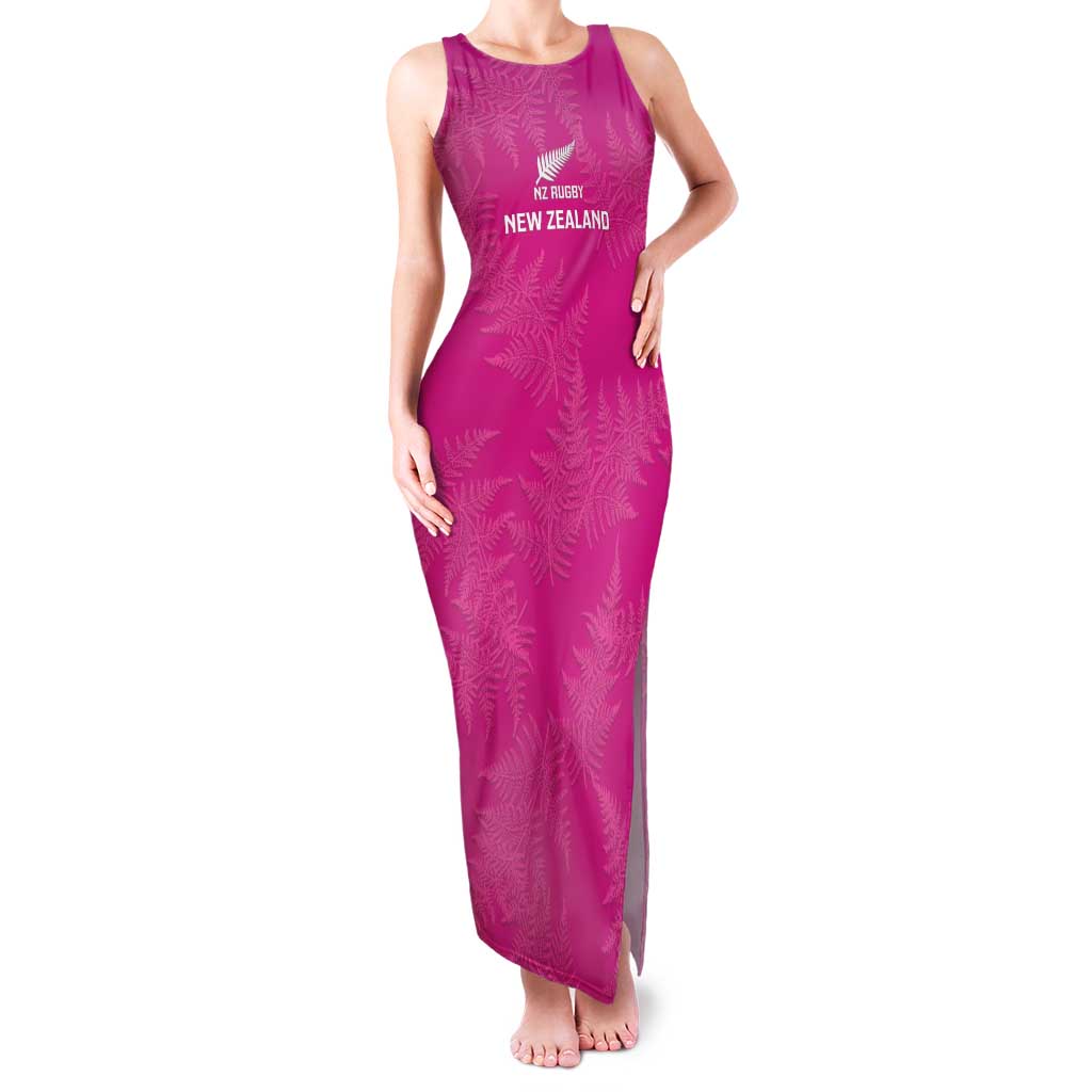 Custom New Zealand Silver Fern Rugby Family Matching Tank Maxi Dress and Hawaiian Shirt Go Aotearoa - Pink Version LT14 Mom's Dress Pink - Polynesian Pride