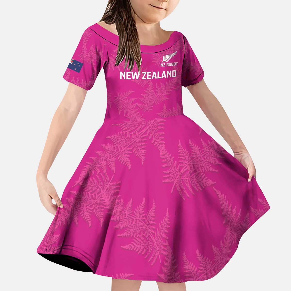 Custom New Zealand Silver Fern Rugby Kid Short Sleeve Dress Go Aotearoa - Pink Version LT14 KID Pink - Polynesian Pride