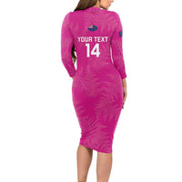 Custom New Zealand Silver Fern Rugby Long Sleeve Bodycon Dress Go Aotearoa - Pink Version LT14 - Polynesian Pride