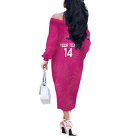 Custom New Zealand Silver Fern Rugby Off The Shoulder Long Sleeve Dress Go Aotearoa - Pink Version LT14 - Polynesian Pride