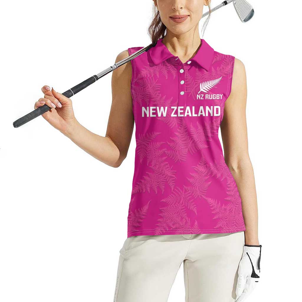 Custom New Zealand Silver Fern Rugby Women Sleeveless Polo Shirt Go Aotearoa - Pink Version LT14 - Polynesian Pride